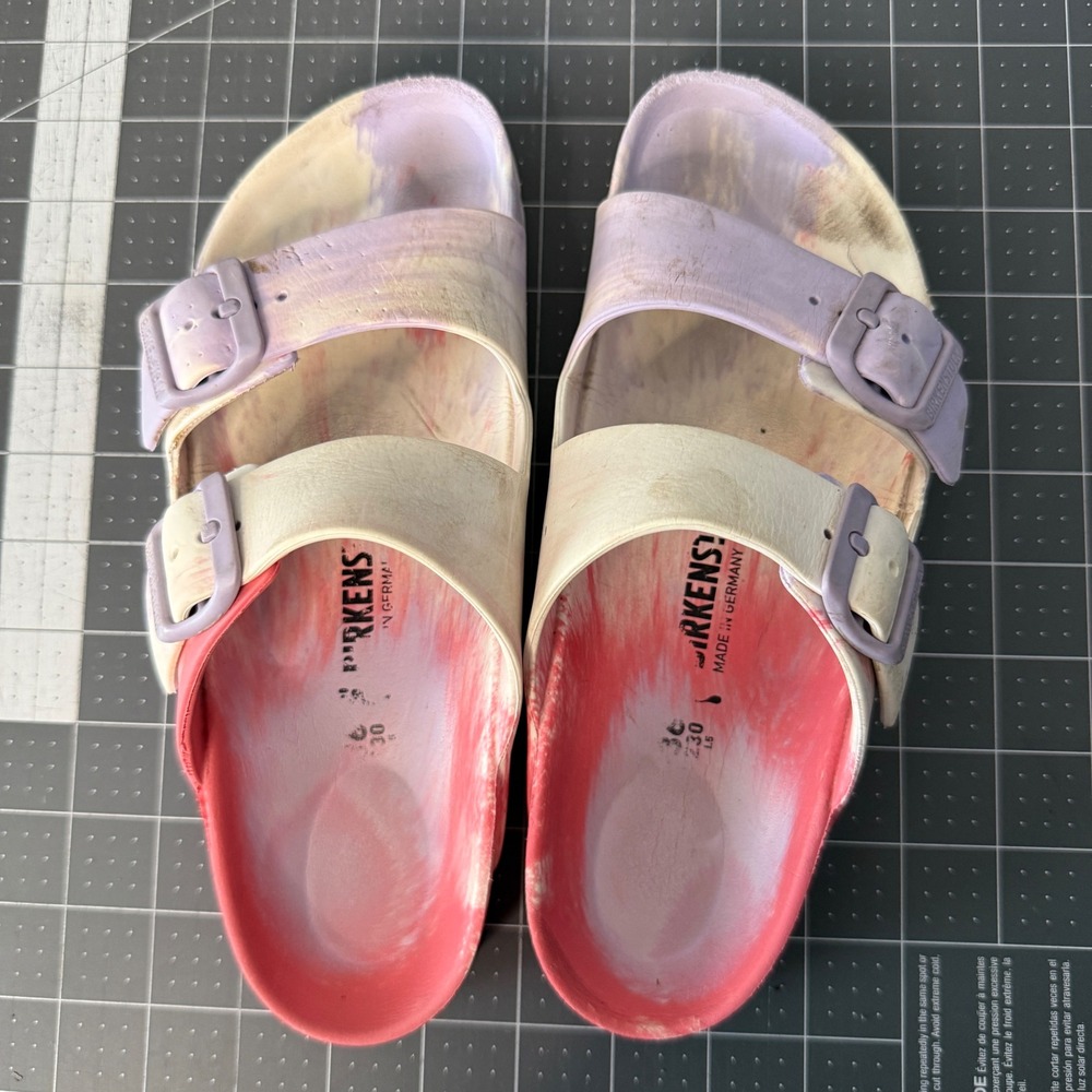 Birkenstock Arizona Essentials EVA Sandals Womens 36 Pink Multi Swirl Granola